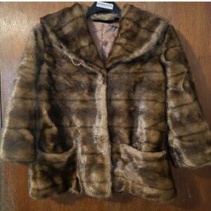 Vintage XS Rachel Zoe Horizontal Chestnut Faux Mink Cropped Fur Coat Soft